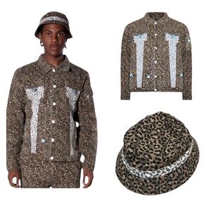 THC Tropics Leopard Denim Jacket  with Matching Bucket Hat Size XL